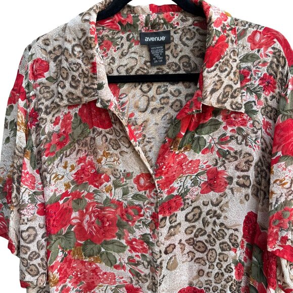 Avenue Womens Floral & Animal Print Sequin Lightweight Button-Up Blouse 26/28 - Picture 2 of 10